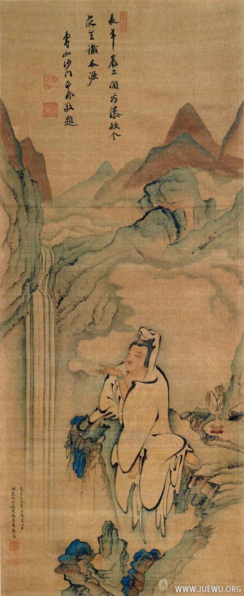 逸然绘画：白衣观音观瀑图